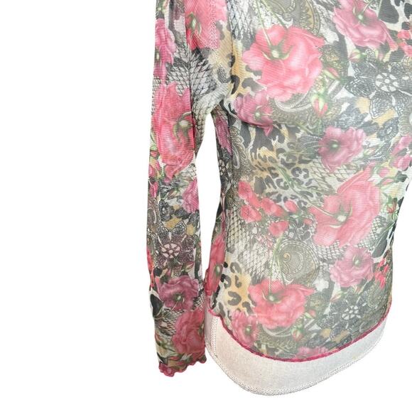 Fillil sheer leopard print long sleeve top floral Y2K festival rave sheer - Picture 3 of 6